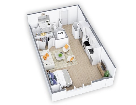 Floor plan for studio, 1 bath, 598 sqft